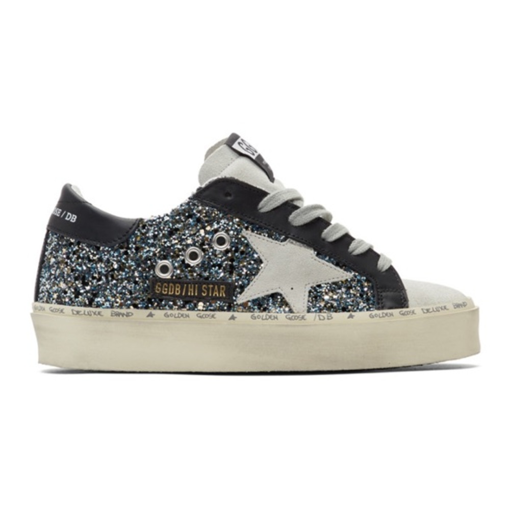 Golden Goose Hi Star Glitter Low-Top Sneakers in Black, Silver, White